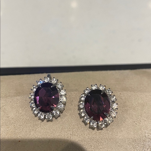 Jewelry - Elegant Silver And Purple Crystal stone Clip On Earrings